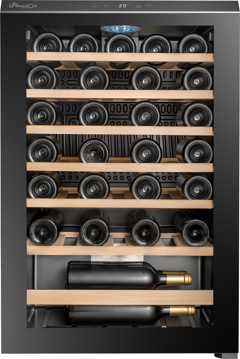 La Réserve RWC148FN1 - Vrijstaande wijnkoelkast - 47 flessen – 1 zone – LED display – Houten leggers – Vrijstaand – Zwart glas
