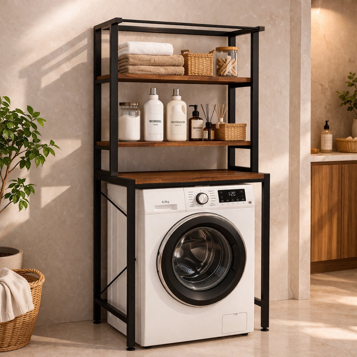 MeubelsvanJoep wasmachine ombouw rek zwart 178 x 50 x 70 cm - Wasmachine rek met opbergruimte zwart - Wasmachine rek bovenlader zwart - Wasmachine rek voorlader zwart - Toilet kast - Wc meubel - Wc kast