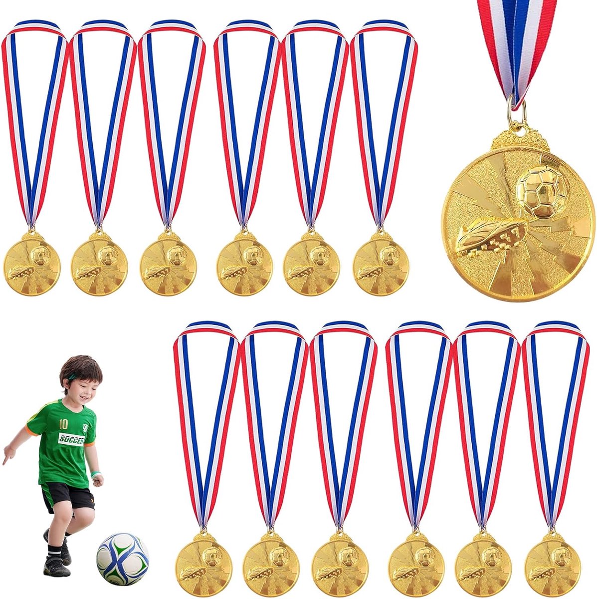 Gouden Voetbalmedailles - Winnaarsmedailles Kinderen - Sportevenementen Prijzen - Zinklegering Materiaal - 5cm Diameter - Goud