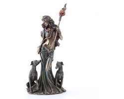 Hecate Godin Standbeeld - Griekse Godin Beeldje - Woondecoratie - Koud Gegoten Hars - 34cm Hoog - Antiek Brons