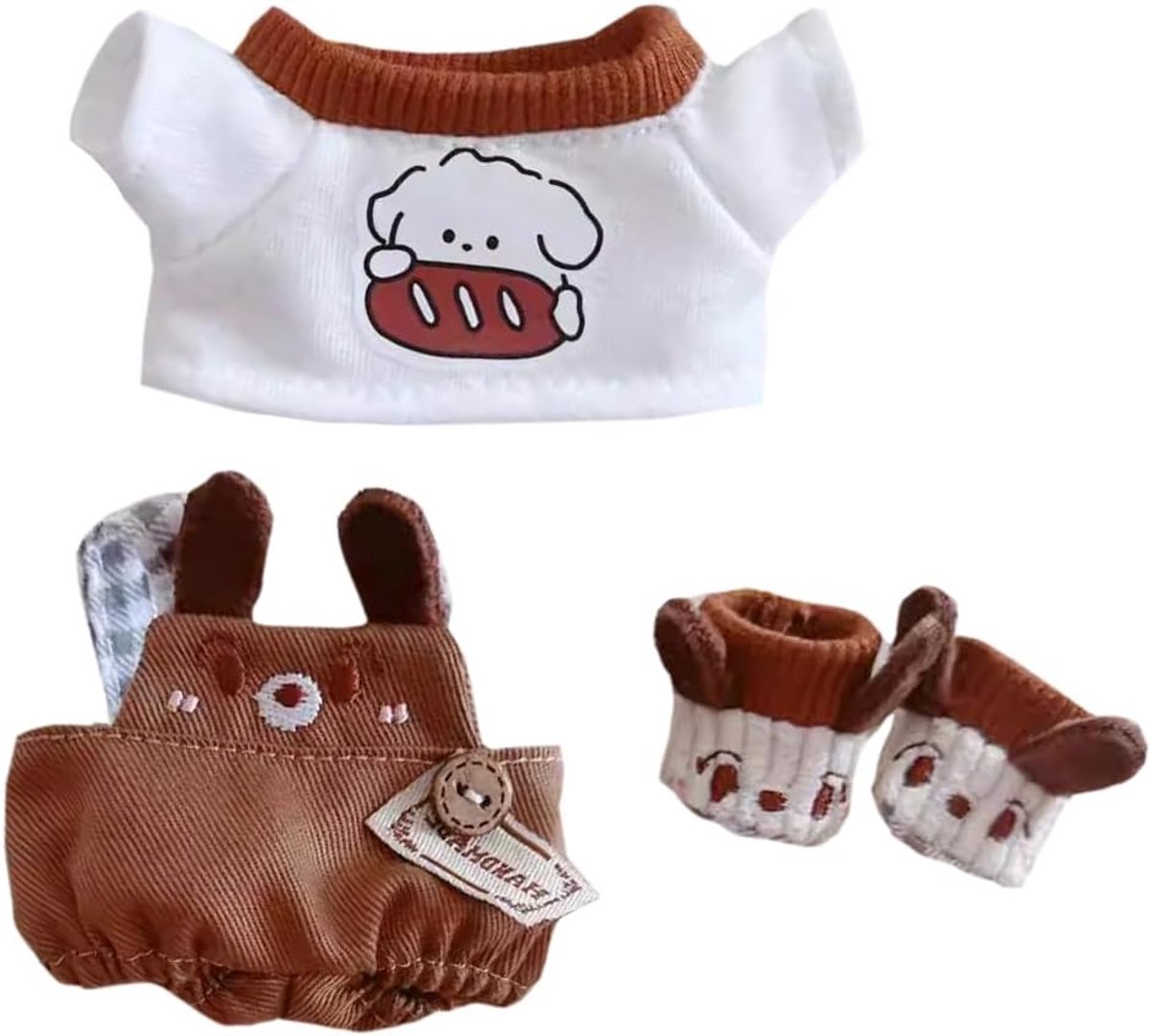 Pluche Pop Kleding Set - Poppenkleding Outfit - Poppen Aankleden - Handwasbaar Nylon Materiaal - 10-15cm Poppen - Bruin