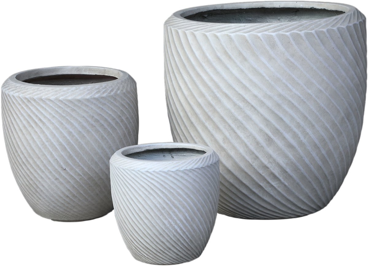 PTMD Nikol Beige GRC Wave Pattern Pot Round Low SV3