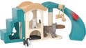 Schleich kattenspeelset met krabpaal, schommel, glijbaan en vier kattenfiguren.