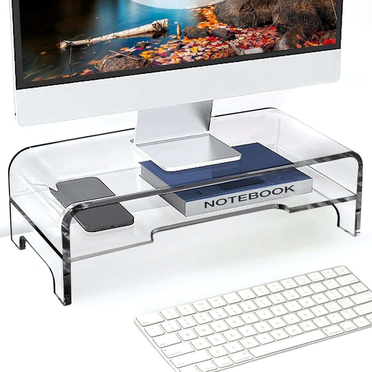 Monitor Stand Riser - Verhoger Bureau - Ergonomisch Werken - 2 Tier Acryl - 41x17x14 cm - Helder