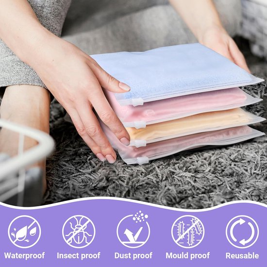 Ritszakken - Opbergzakken Sluitbaar - Reizen Kleding Opbergen - Volledig Afgesloten Vocht - 20x14cm 100 Stuks - Transparant Mat van Merkloos — afbeelding 5