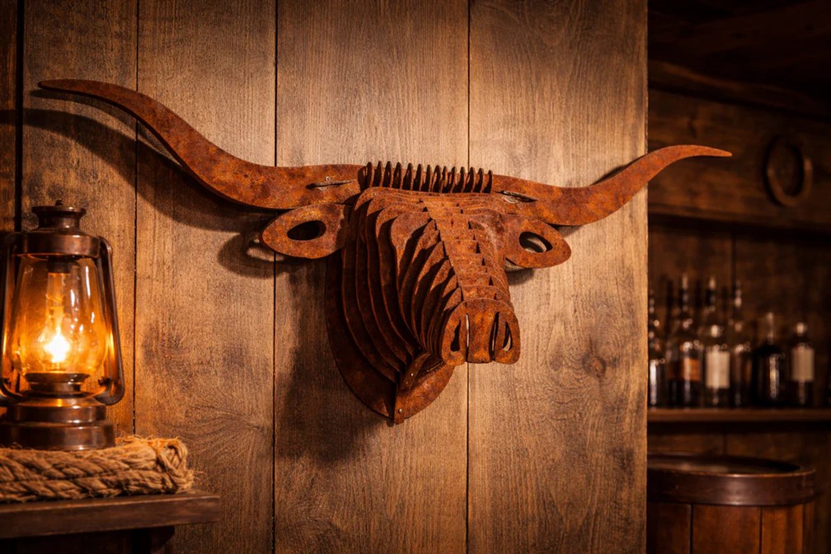 3d - Stierenkop - Wanddecoratie - Cortenstaal - Passievoorstaal - Mancave - Roestig - Decoratie - Stier - Tuindecoratie - Mancave