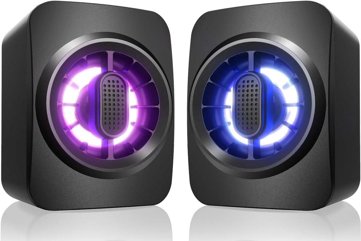 Computer Luidsprekers – RGB PC Speakers – USB Voeding – 3,5mm AUX – Helder Geluid – 7-Kleur Dynamische Verlichting – Voor Desktop–Laptop–Tablet