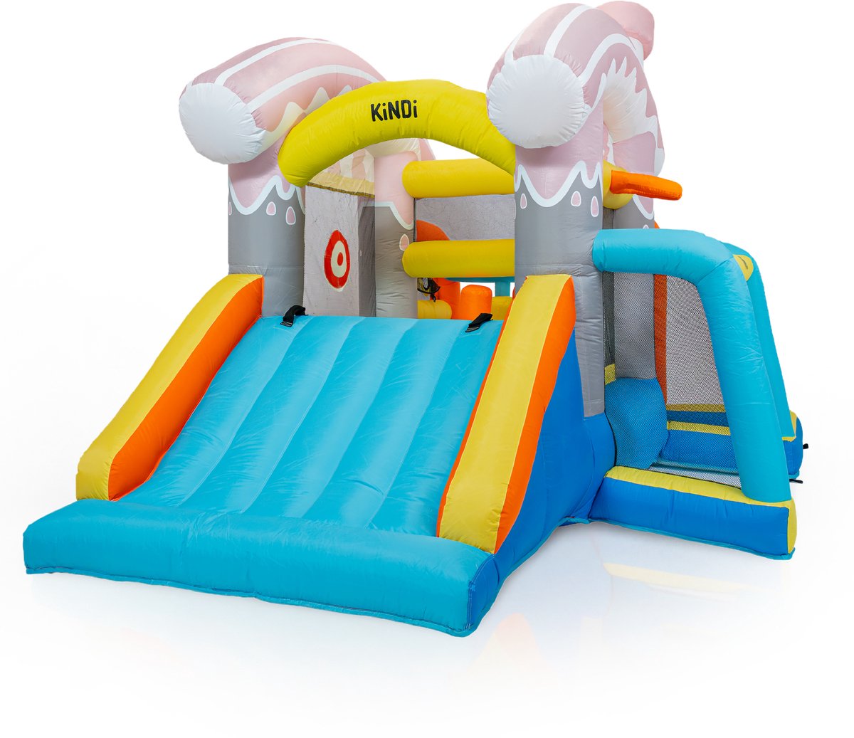 Springkussen Waterpark voor Kinderen met Blower – Opblaasbare Speelplaats met Waterglijbaan en Basketbalring – 390x305x190 cm