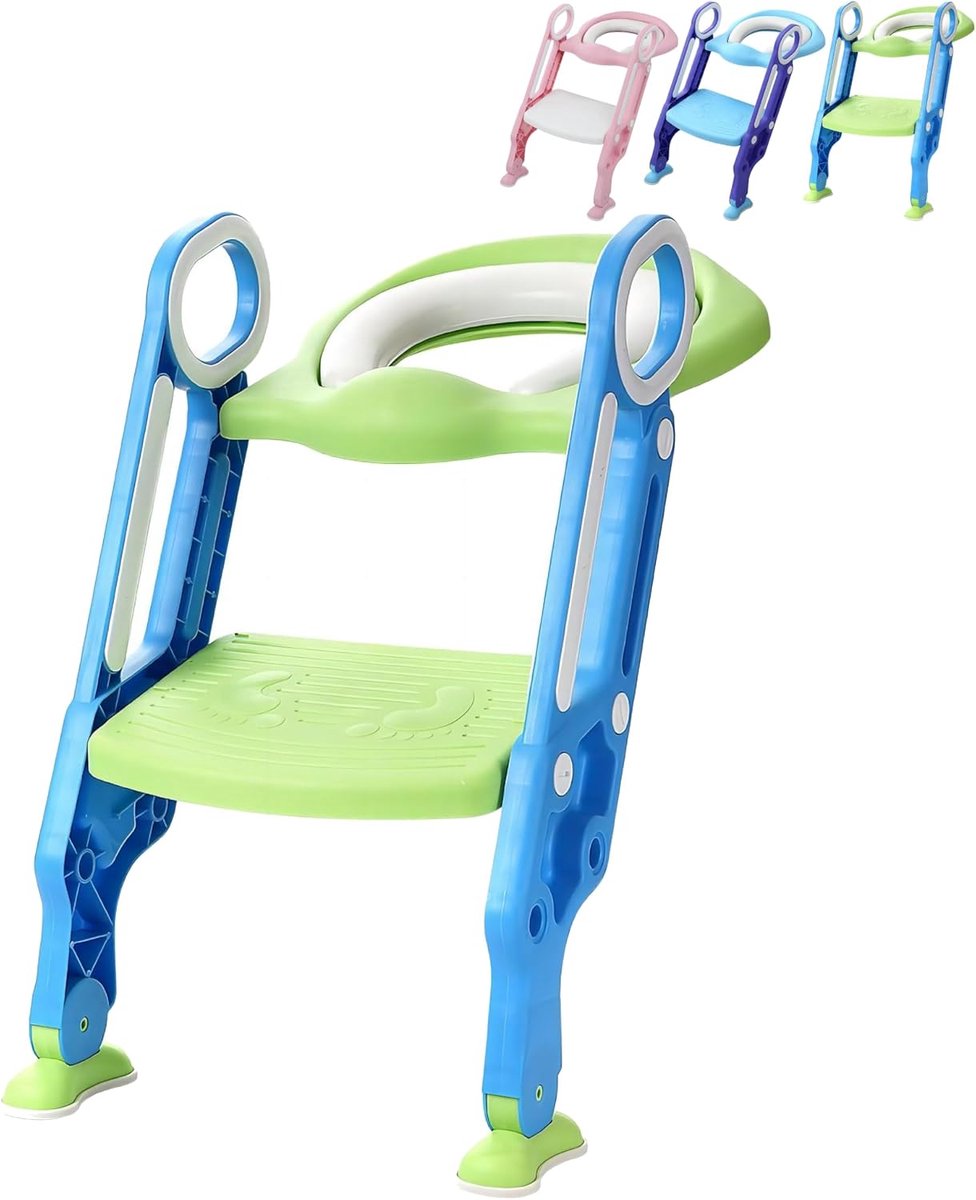 Toiletverkleiner met trap - Kinder toilet trainer - Zindelijkheidstraining - Opvouwbaar en verstelbaar - Tot 75 kg - Blauw en groen