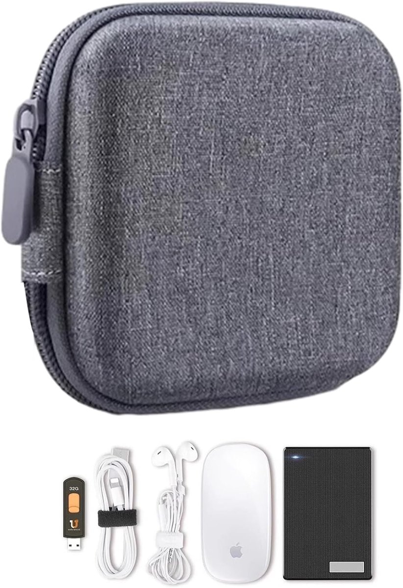 Hoofdtelefoon Opbergzak - Kabel Organizer - Reis Accessoires - Meerdere Binnenvakken - 8 x 8 x 3 cm - Vierkant
