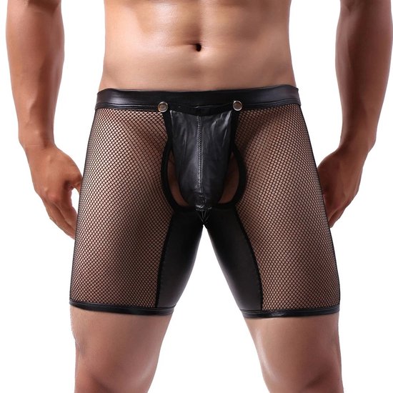 Boxer porno BDSM homme - Séduisant, sexy et provocateur - Spandex - Entrejambe ouverte - Fesses ouvertes - Lingerie érotique homme - Jeu de rôle - Fonction pénis