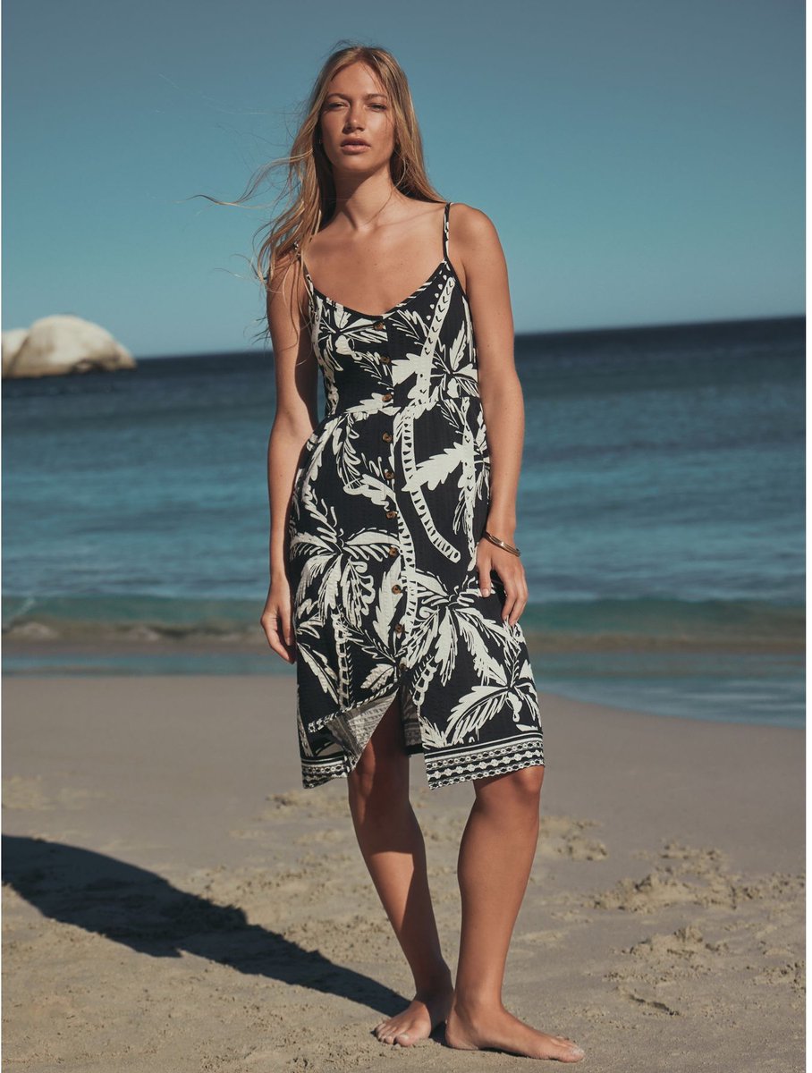 Next - Dames - Halflange jersey jurk met knoopsluiting - Zwart