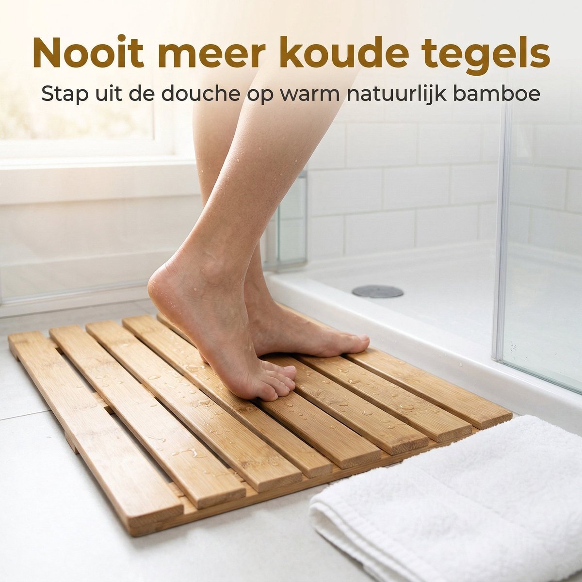 Cheqo® Douchemat Bamboe - Badmat Antislip - Badkamermat - Saunamat - Houten Mat - Zwembadmat - Vloermat - Doucherooster - Lattenrooster - Badplank - voor Douche en Bad - Spa en Wellness - Waterbestendig — cadeau in Wonen & Interieur - foto 5