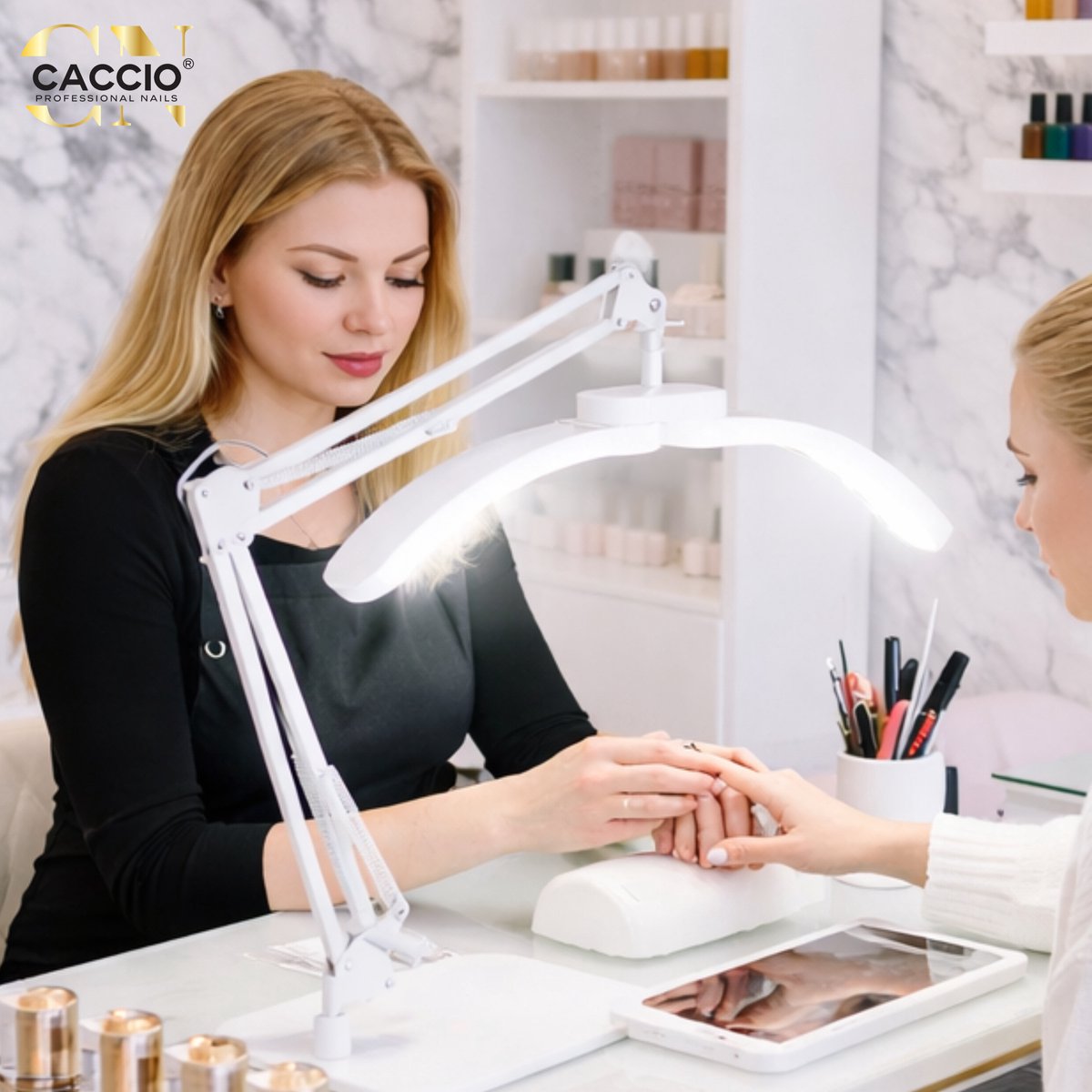 Bureaulamp voor manicure - 2 IN 1 Half moon light -Staande en Klem - voor nagelswerk - Studio -Flexibel Halve maanlamp voor nagels ( 540 mm lang) nageltechnieklicht, nageltafellamp met instelbare helderheid-tafellamp voor nagels wit