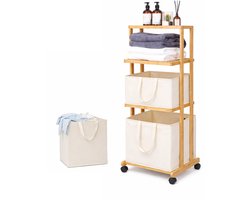 Eleganca Wassorteerder 3 Vakken - Wasmand - Met Wieltjes - H121 x L42 x B34 - Bamboe Naturel