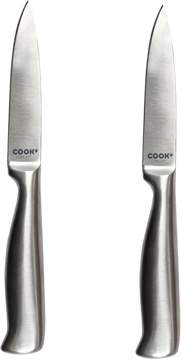Cook Concept Keukenmes - 2x - inox - RVS - 10 cm - koksmes / keukenmes / schilmes / fruitmes