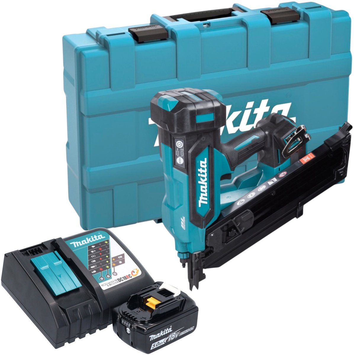 Makita DBN 900 RT1K accu-spijkermachine 18 V 50 - 90 mm borstelloos + 1x accu 5,0 Ah + oplader + koffer