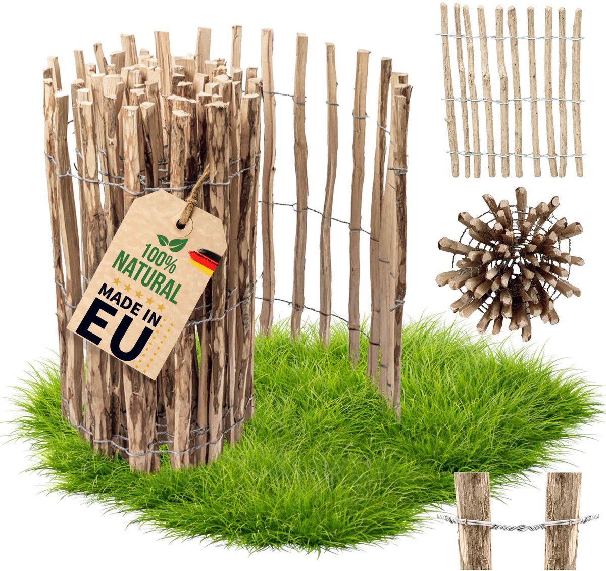 Floranica Tuinhek - Hazelaar - Lengte: 1 lopende meter Hoogte: 80 cm Stavenafstand: 8-10 cm - Borderrand Houten Hek Rolborder Paal voor Hekwerk Perkafscheiding Hondenhek