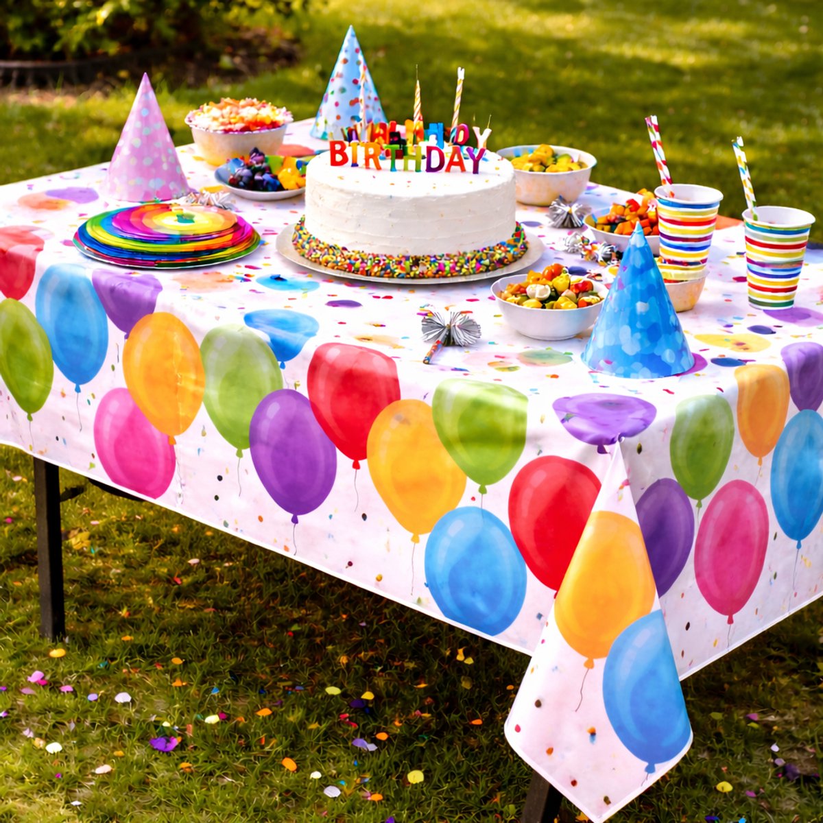 Party Casa tafelkleed ballonnen 130x180cm - feestelijk ballon ontwerp - geschikt voor kinderfeestjes - eenvoudig te reinigen - wegwerp - kunststof - meerkleurig
