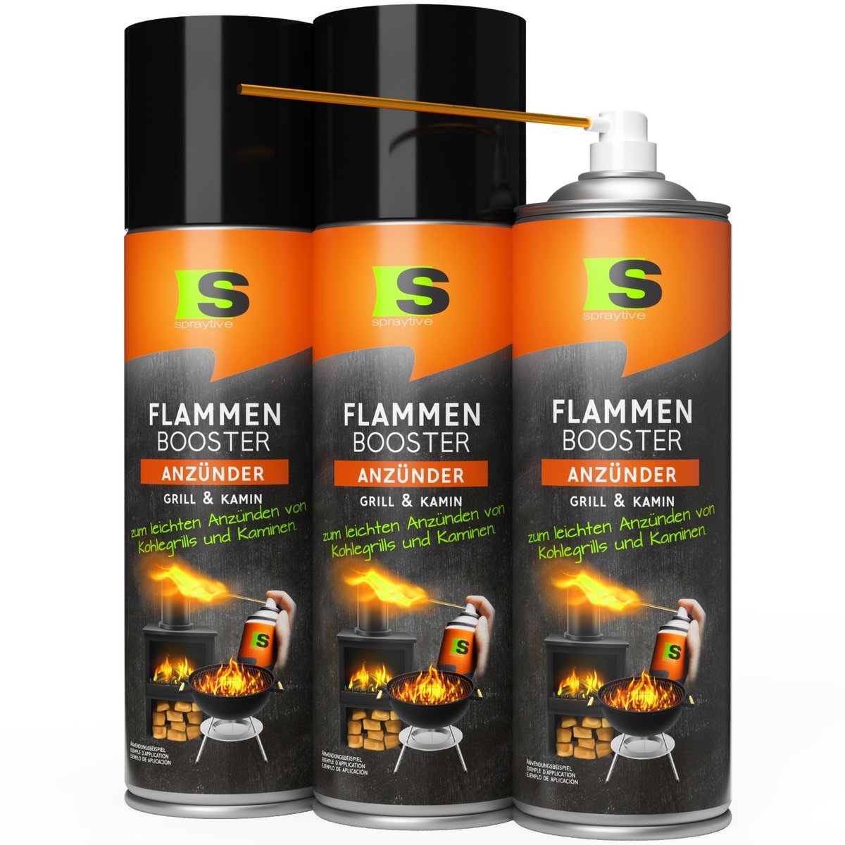 Spraytive 3x 500ml BBQ aanmaak spray grillaansteker voor houtskool en open haard snelle ontsteking met veiligheidsbuis