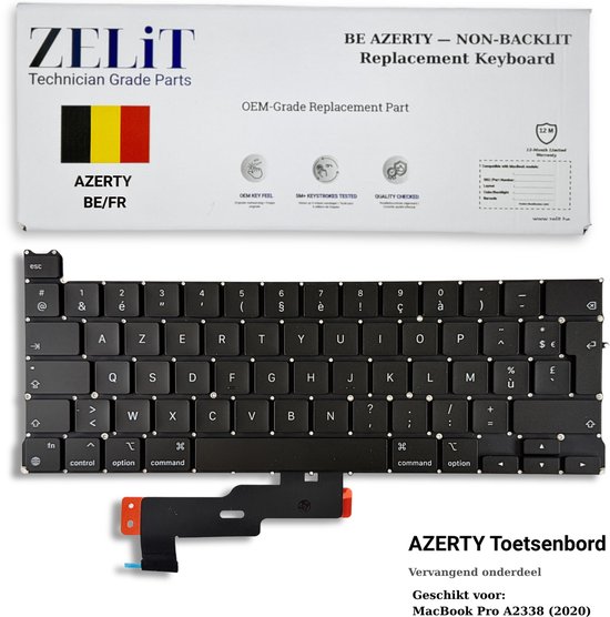 ZeLiT MacBook Pro 13" A2338 (2020) M1 Toetsenbord AZERTY BE/FR - Vervanging Keyboard - Non-Backlit - Zwart