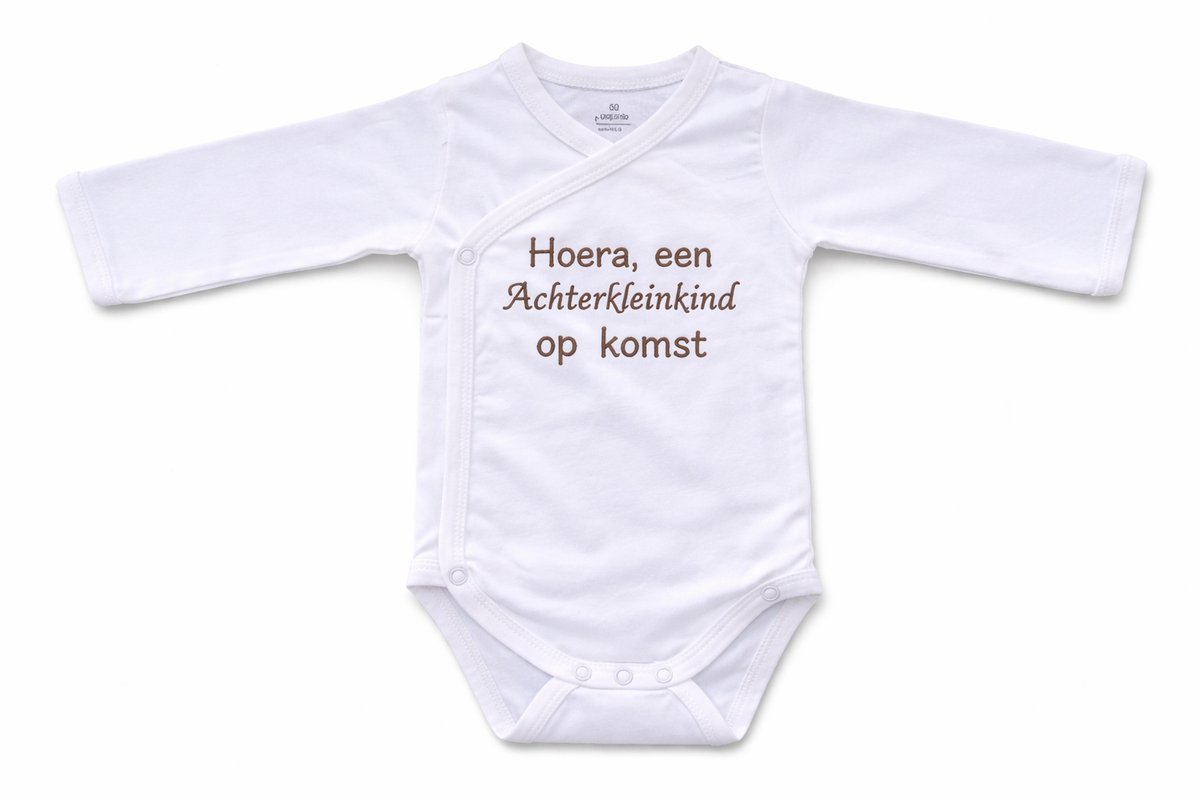 Romper zwangerschapsaankondiging – Hoera een achterkleinkind op komst – Baby romper aankondiging zwangerschap – Cadeau voor overgroot opa en oma – Unisex babykleding - omslagromper - 100% katoen - baby aankondiging - originele zwangerschaps reveal