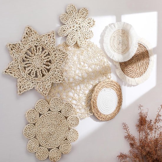 7 stuks boho wandmanden decoratie - Rustieke hangende rotan wandmanden - Ronde wanddecoratie - voor landelijke woonkamers, slaapkamers en keukens