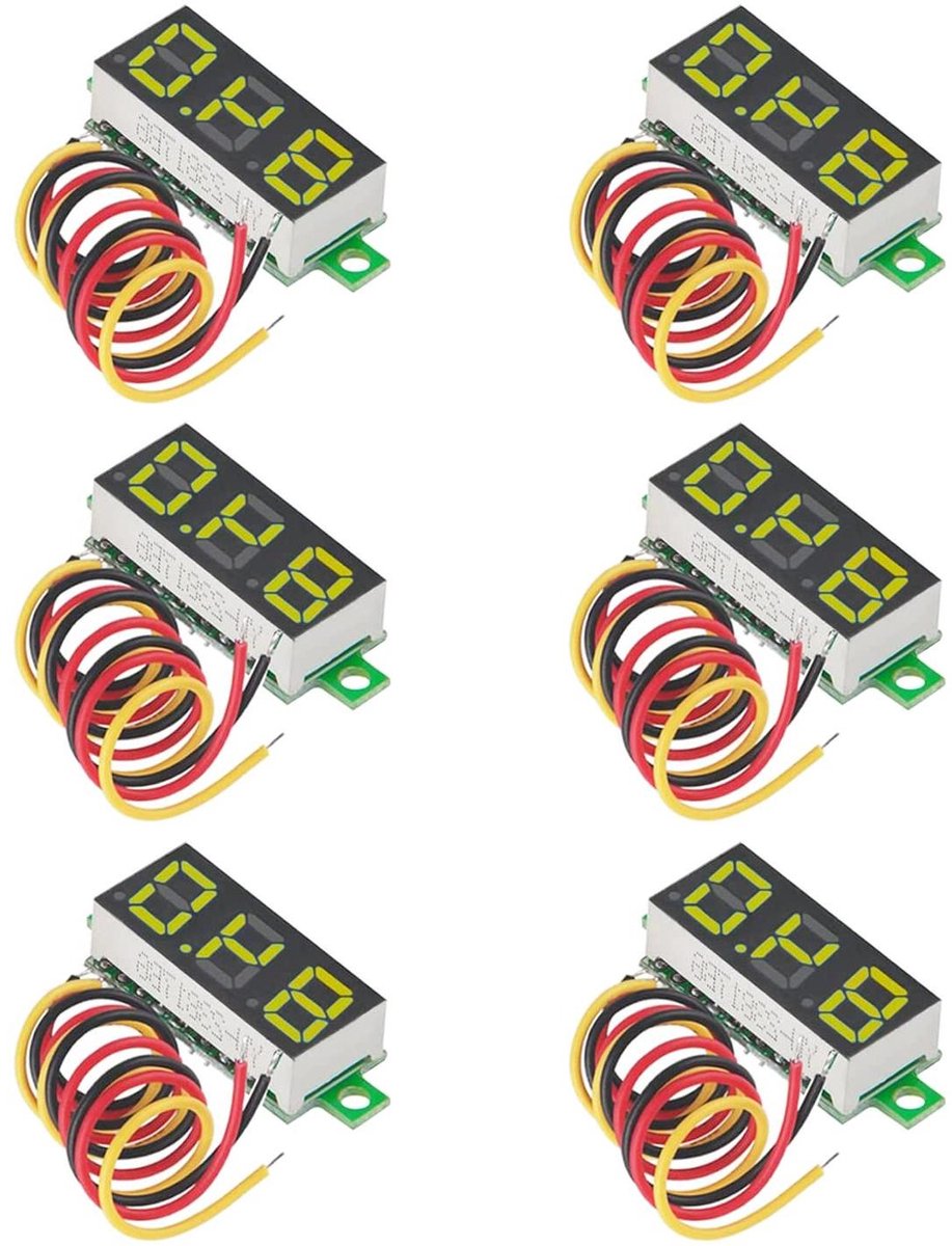 Digitale Voltmeter - Spanningsmeter Testinstrument - Accu Spanning Meten - Ompolingsbeveiliging Automatisch Decimaalpunt - 0-100 V - Geel