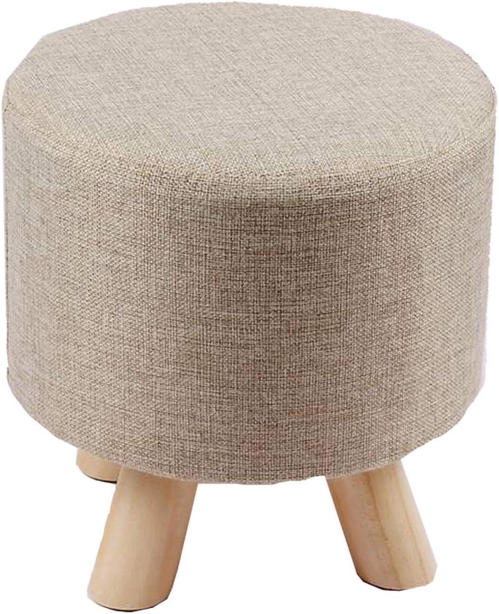 Ronde Voetenbank - Ottomaanse Poef - Voeten Rusten - Afneembare Hoes - 28x28x29 cm - Khaki