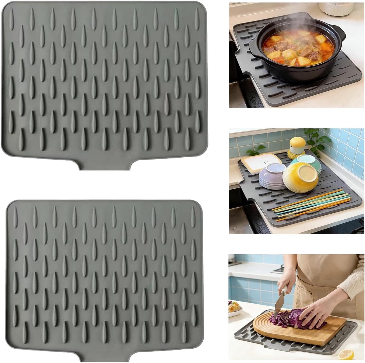 Afdruipmat Keuken - Droogmat Tafel - Snel Drogen - Antislip Ontwerp - 40x32 cm - Grijs
