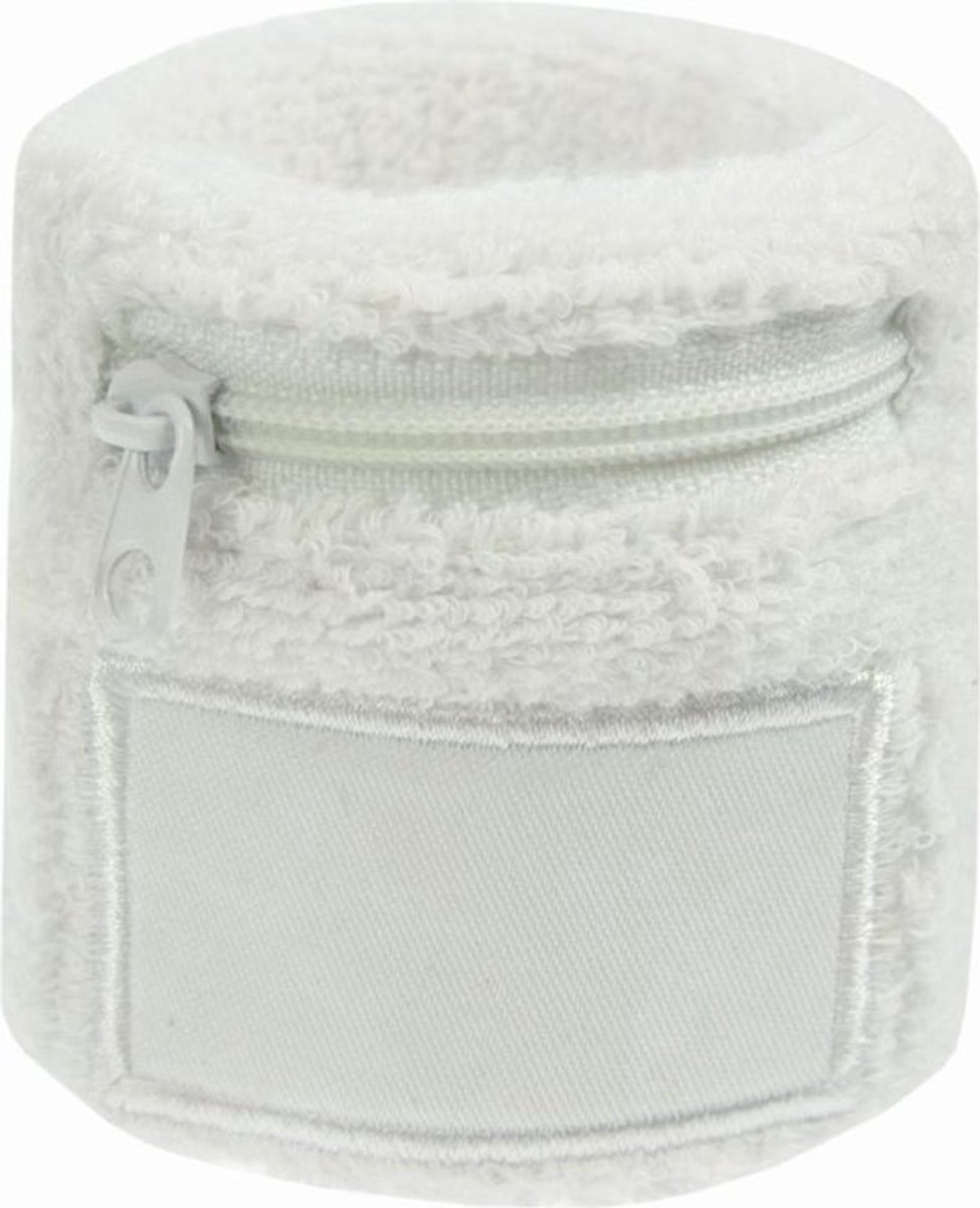 Benza Pols zweetbandjes met opbergvakje en rits - Wit 6 cm - 2 stuks