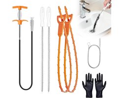 Pijpreinigingsspiraal, 7 stuks afvoerreinigers, spiraal, buisreiniger, spiraal met handschoenen, afvoerspiraal, haarklomptool, spiraal, afvoer voor riolering, keuken, douche