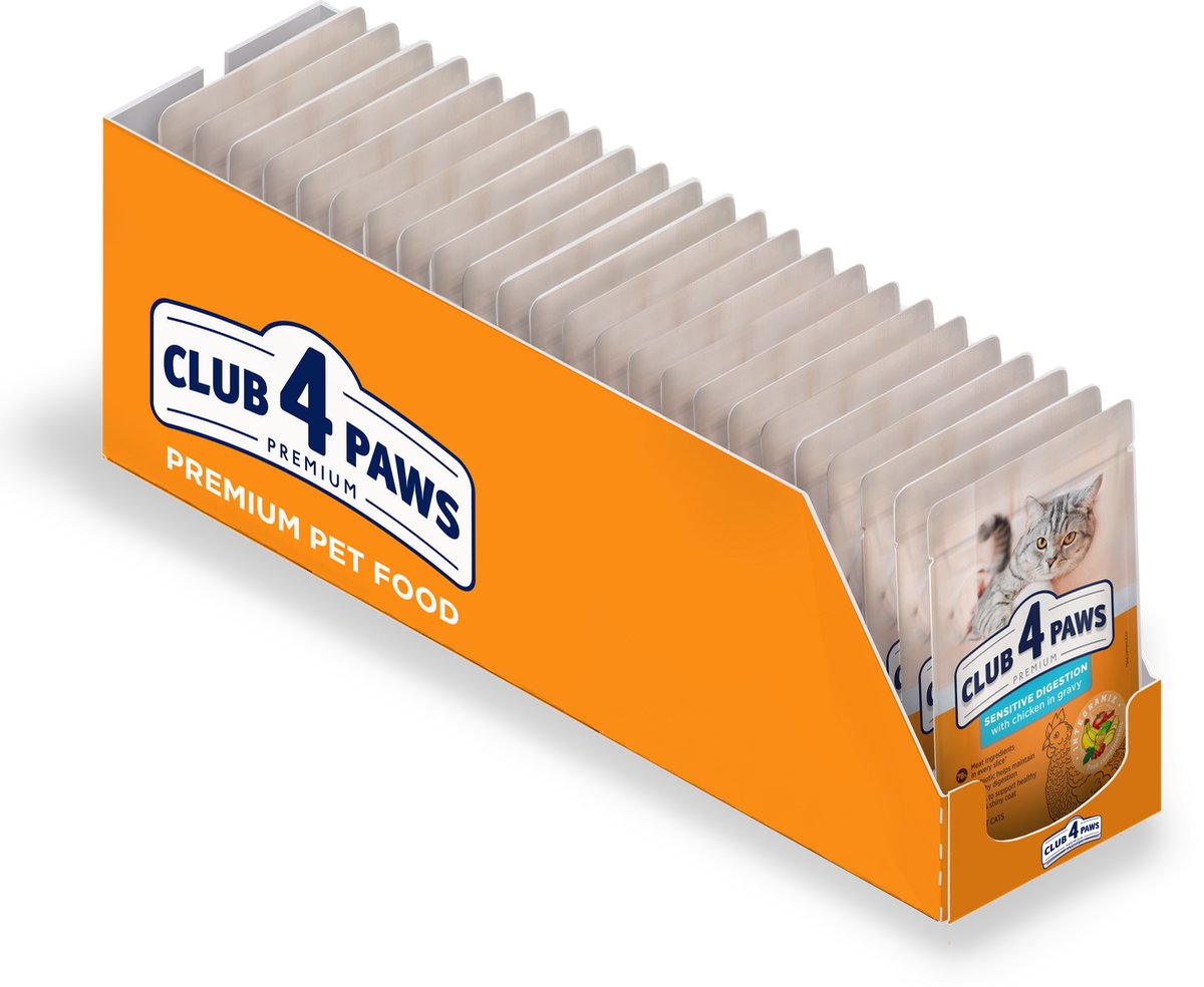 CLUB 4 PAWS Premium volwassen kat natvoer voor gevoelige spijsvertering - 24x 80g
