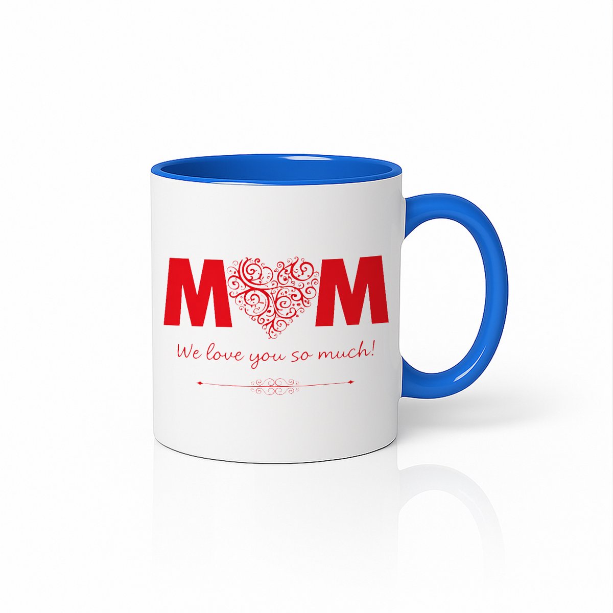 MOM We Love You So Much Mok - Blauw en Wit - Cadeau voor Moeder - Gepersonaliseerde Moederdag Beker
