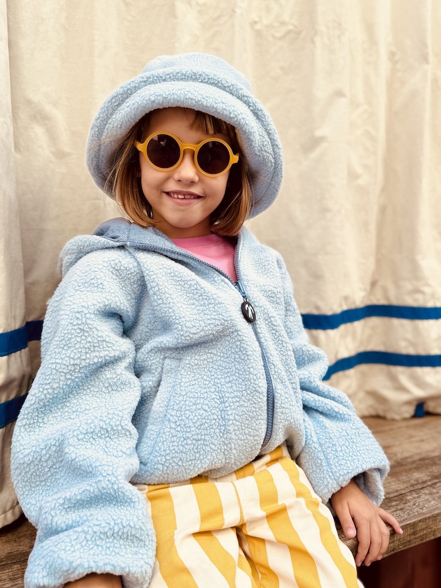 Ducksday - Omkeerbare jas - Kinderen - Jongen - Meisje - Waterdicht - Sherpa fleece - Winddicht - Bomberjacket - Jeans blauw - Lichtblauw teddy - Unisex - valt klein