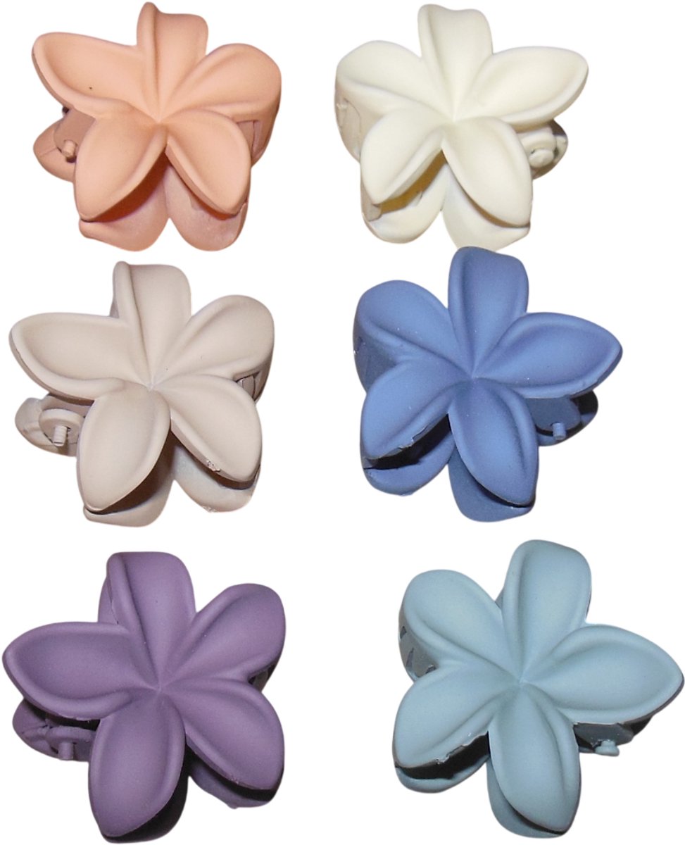 Haarklemmetjes bloem diverse kleuren set van 6 stuks.