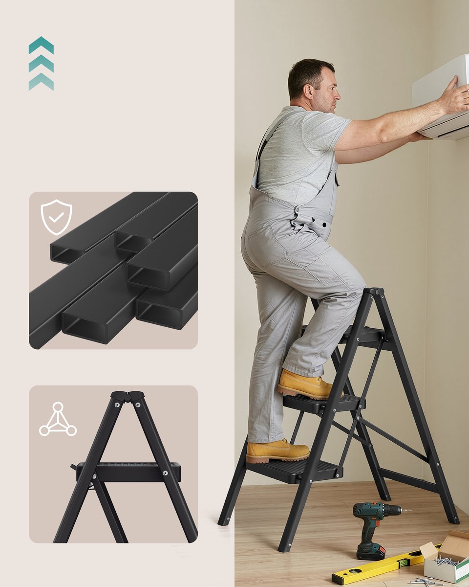SONGMICS - Ladder - Opvouwbare Keukentrap met 3 Treden - Belastbaar tot 150 kg - Voor Thuis en Kantoor – foto 2