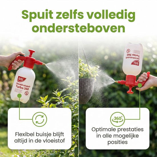 1 x BSI – Turbo Handdrukspuit – Handmatig Pompsysteem – 1,3 L - Handdrukspuit 360° - Spuit Ondersteboven - Spuit In Alle Richtingen - Spuit Voor Tuin - Spuit Voor Reiniging — afbeelding 5