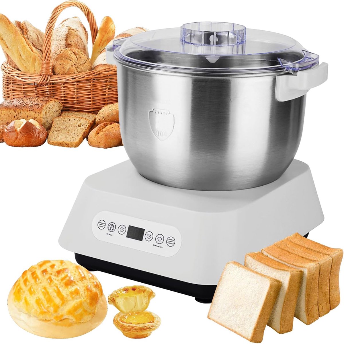 Deegmachine - Roestvrijstalen mixer - Brood bakken - Met fermentatie - 7 liter - Wit
