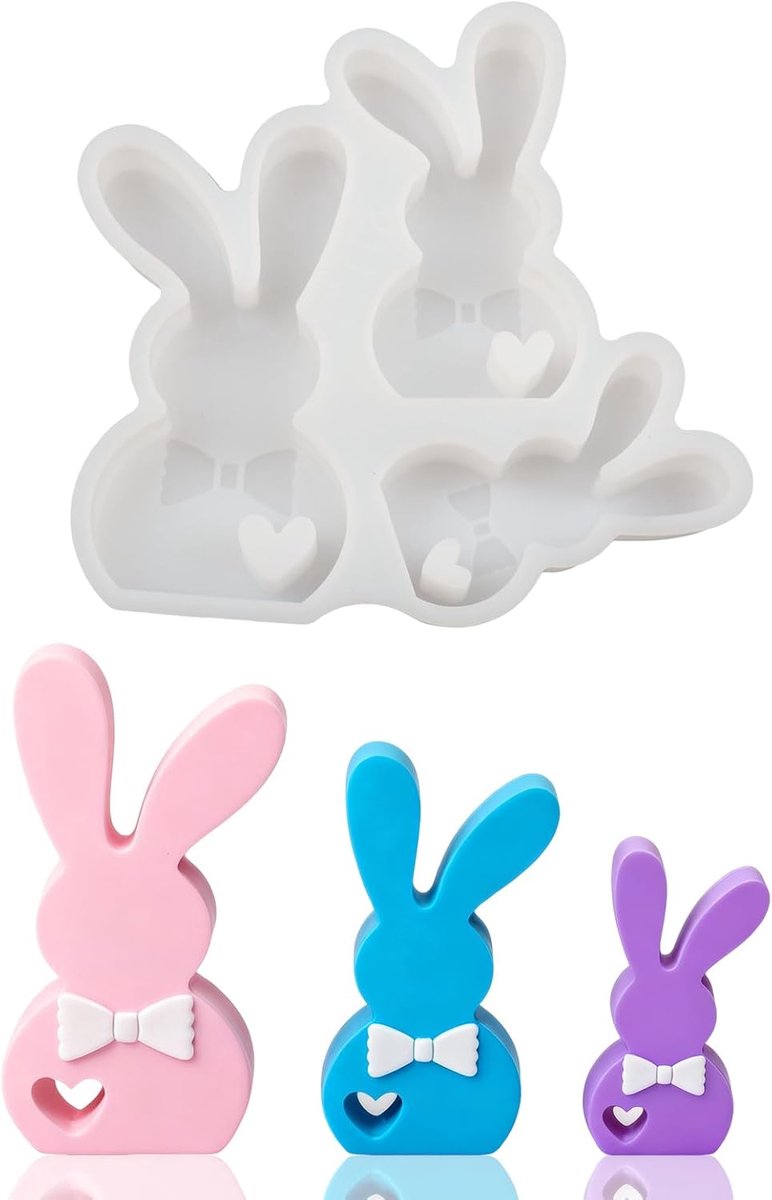Paas Gietvorm - Hazen Vormen - Creatief Knutselen - Drie Maten - 15.5 x 15.4 cm - Wit
