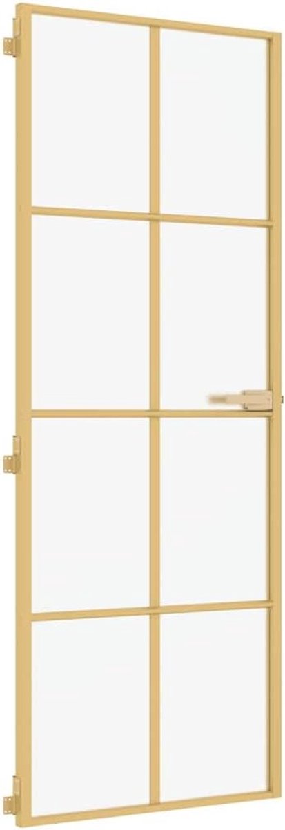 Binnendeur Glas - Opdekdeur Paneeldeur - Ruimtes Scheiden - Gehard Glas Aluminium - 76x2015 cm - Goudkleur