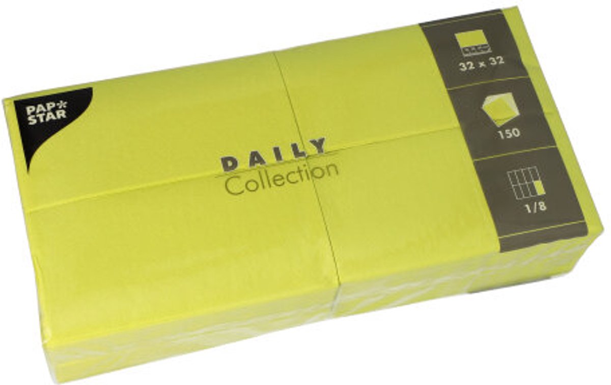 6x 150 Servetten DAILY Collection 1/8 vouw 32 cm x 32 cm lime