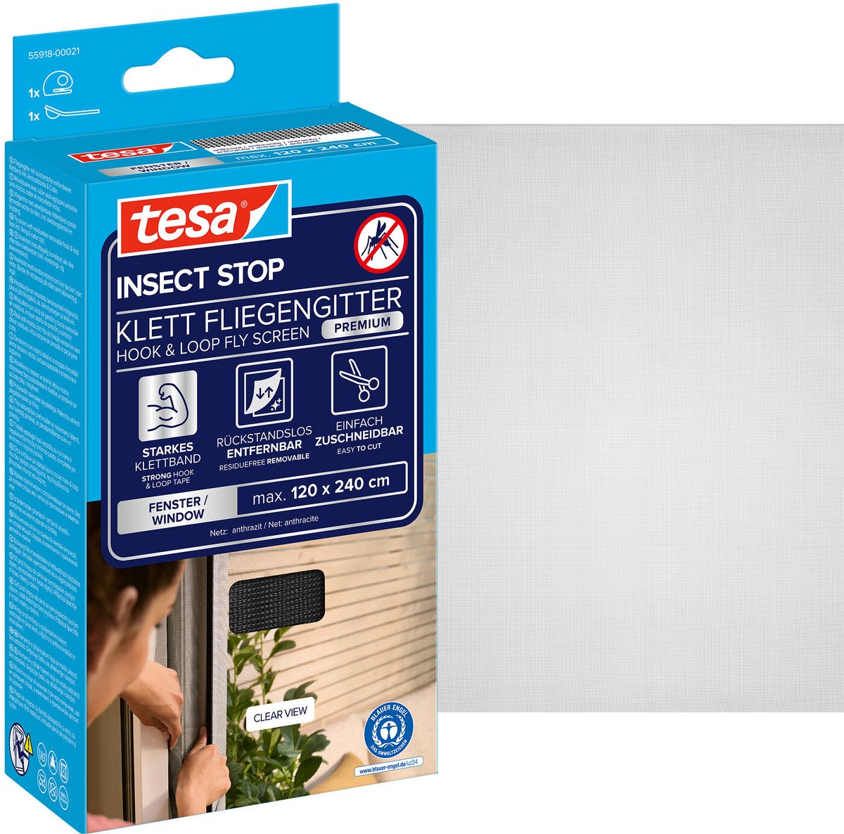 tesa INSECT STOP H&L Fly Screen Premium for Windows - hor met sterke klittenband, verwijde
