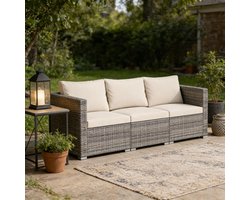 KOMFOTTEU Balkonbank met Kissen, 3-zits rotan tuinbank, terrassenmöbel 193 x 67 x 61,5 cm, Patio Gesprächs-Möbel-Set Wetterfest, buitenbank