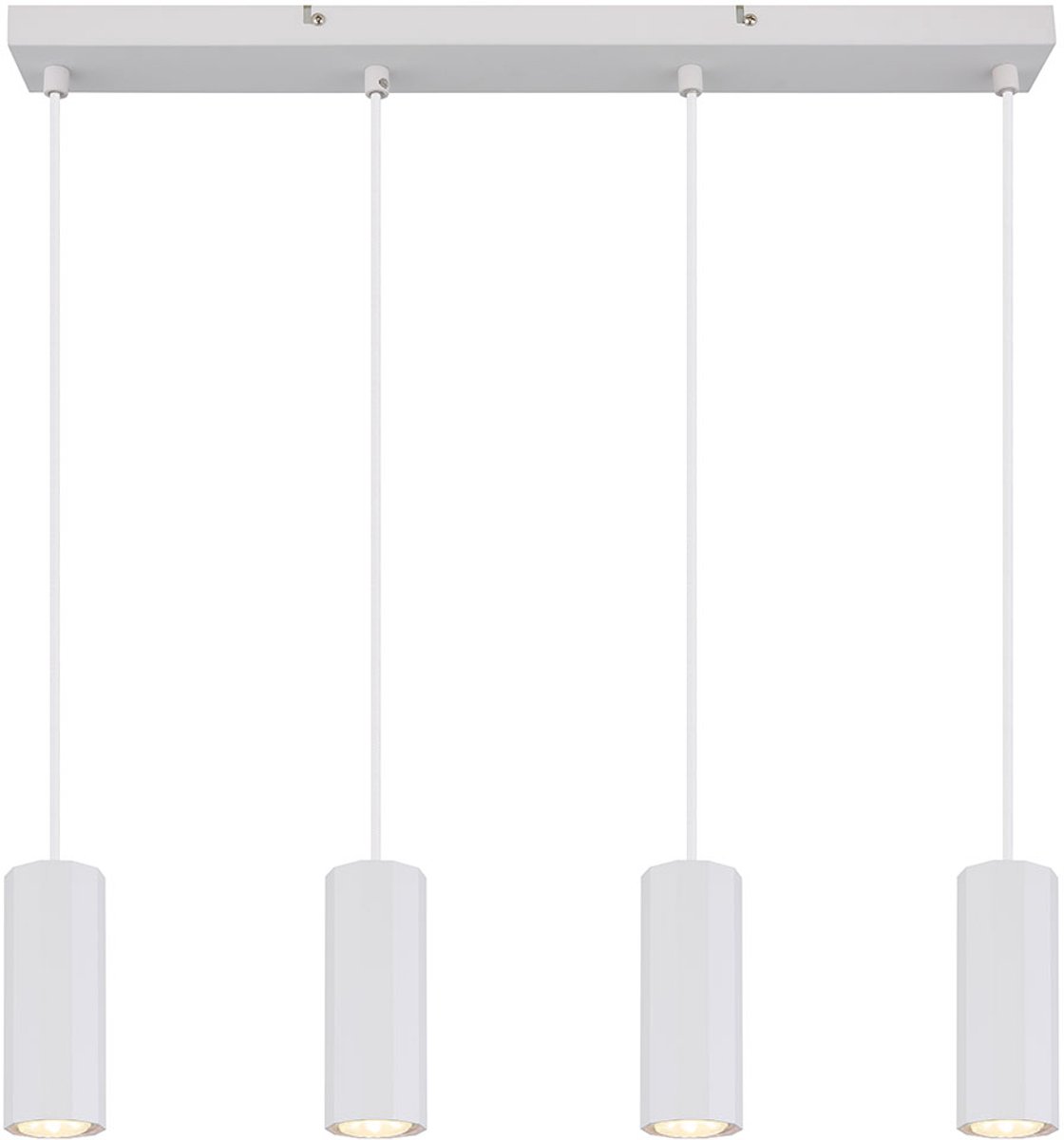 Hanglamp Pendel eettafelverlichting 4 vlammen Plafondlamp wit hangend, metaal aluminium, 4x GU10 stopcontacten, LxBxH 61x6x120 cm