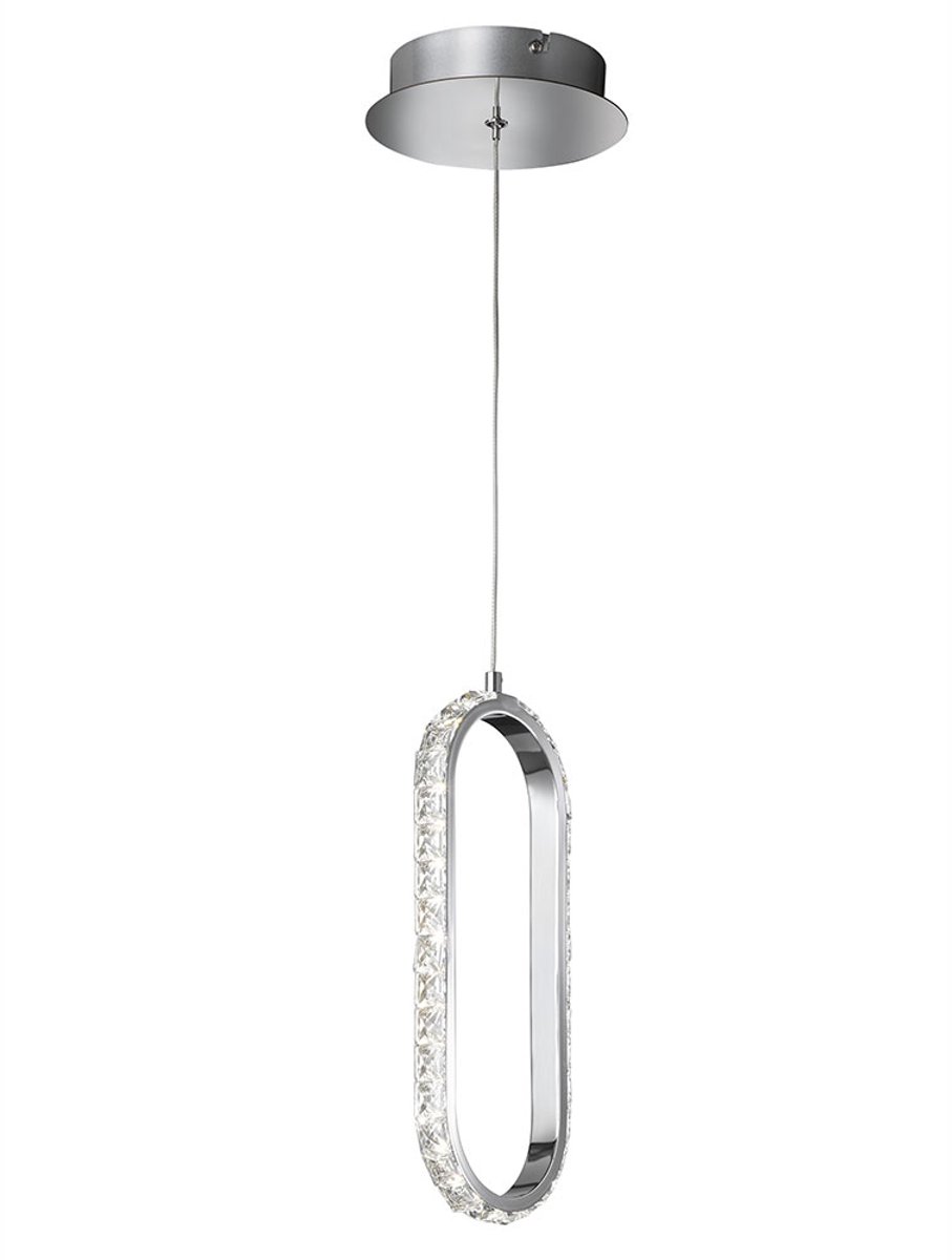 Kristallen hanglamp Hanglamp dimbaar LED eettafellamp, in hoogte verstelbare kristaloptiek, metaal chroom, 1x LED 12W 1100Lm 3000K, LxBxH 16x16x150cm, WOFI 11696