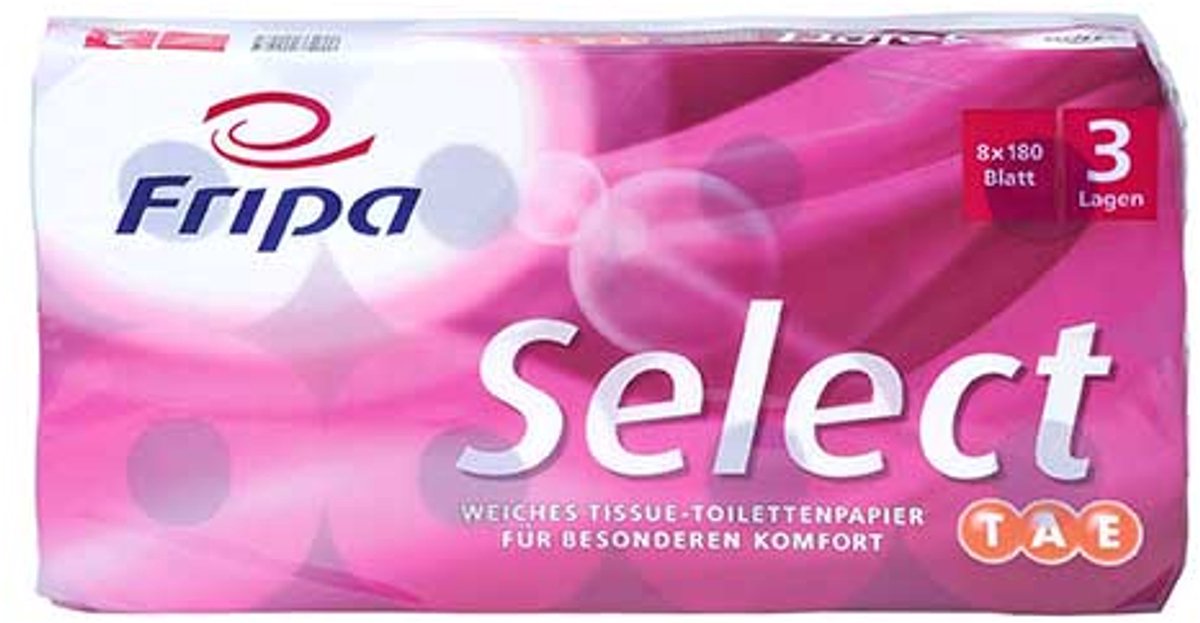 6x 8 Rollen Toiletpapier tissue 3-laags Ø 12 cm · 13 cm x 98 cm hoogwit Select TAE 180 vellen