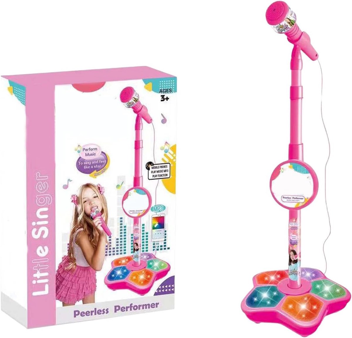 Kindermicrofoon met Standaard - Karaoke Microfoon Speelgoed - Zingen en Optreden - Inclusief Verstelbare Standaard - Tot 100cm Hoog - Roze