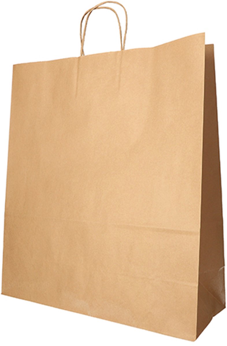 10x 25 Draagtassen papier 41 cm x 35 cm x 14 cm bruin met gedraaid handvat