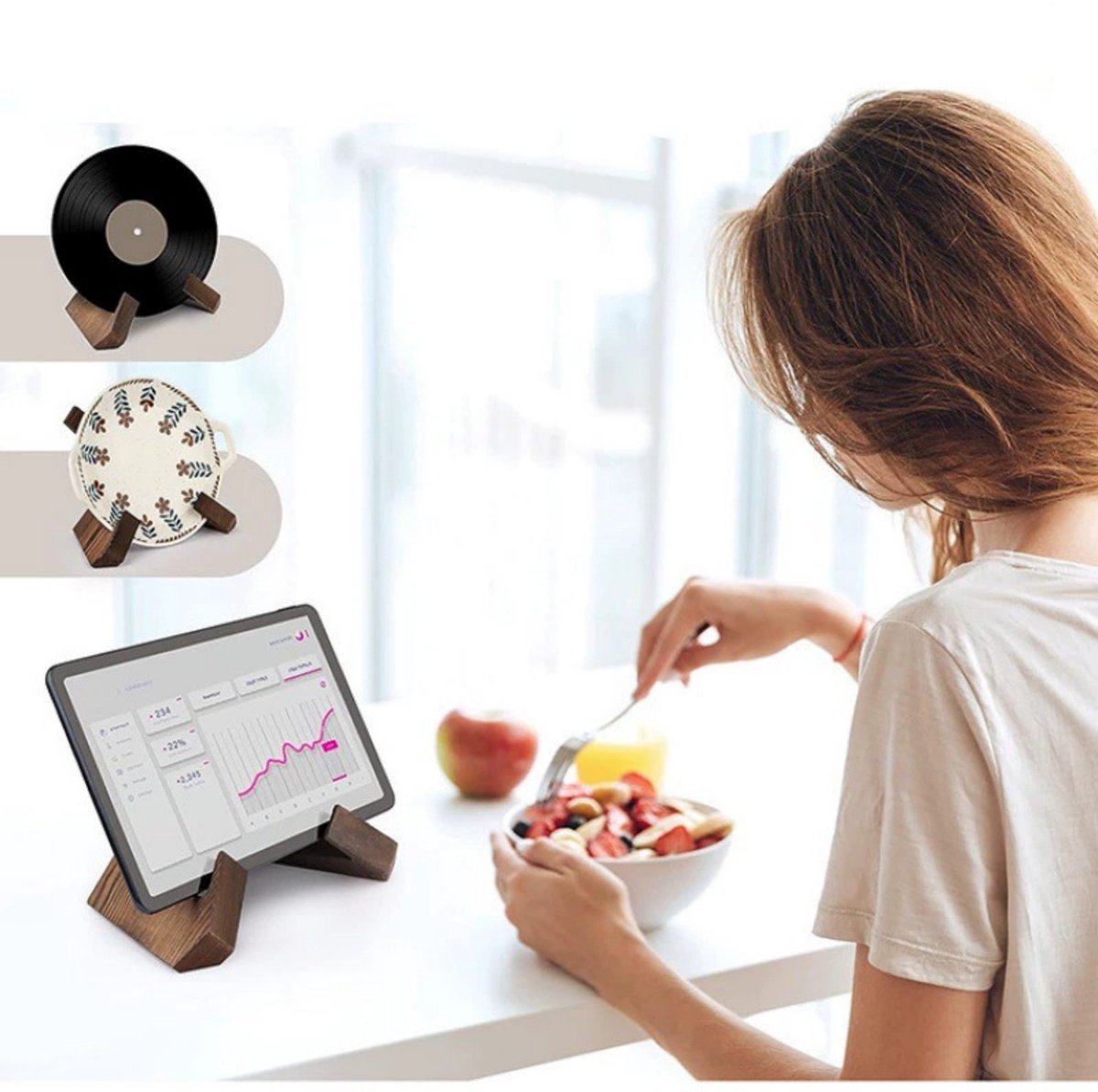 QTTVBTNA Kookboek Standaard van Hout – Receptenboek Houder voor Aanrecht – Multifunctionele Tablet & Boek Standaard – Boerderijstijl – Bruin — cadeau in Kookcadeaus - foto 2